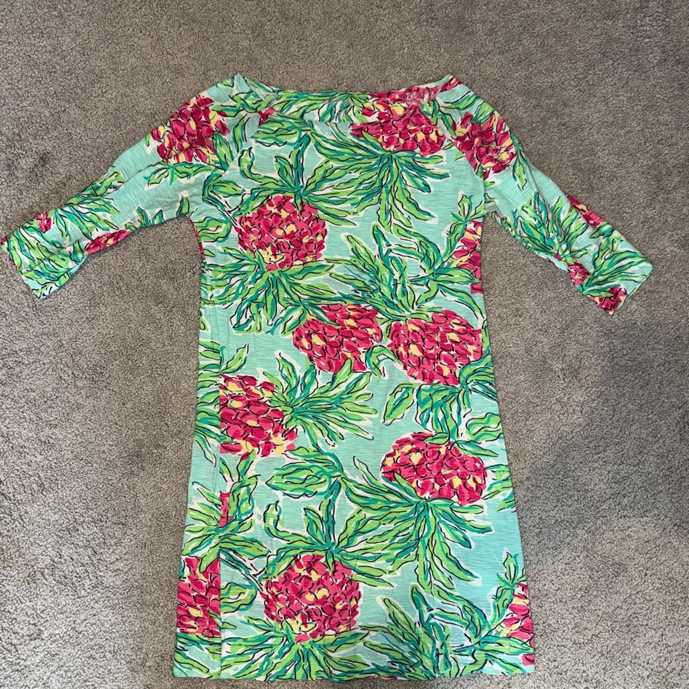 Lilly Pulitzer Pineapple Print Dress XS Green Pink Shift Dress Tropical